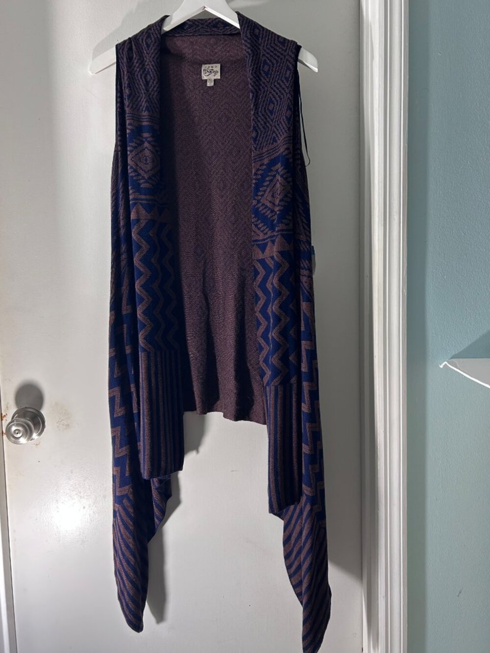 Como Vintage 2XL Boho Geometric Open Front Waterfall Duster Vest
